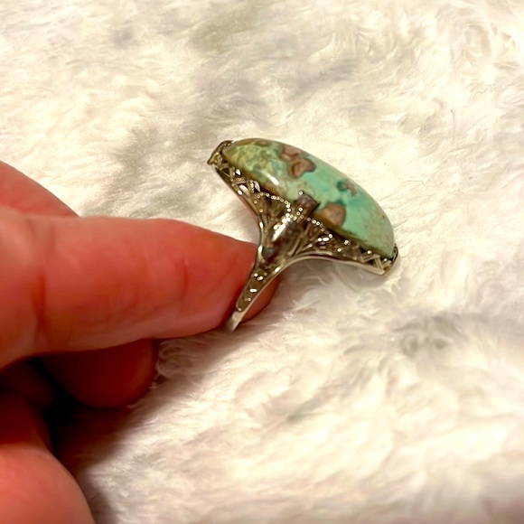 18k white gold turquoise ring - Picture 1 of 8